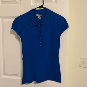 Burberry Blue Silk Polo Collared Shirt with Belt